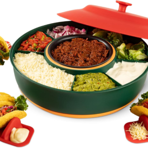 🥘Taco Tuesday Kit - Taco Bar Serving Set for a Party - 30oz Heated Pot, 4 Taco Holders, & Detachable Lazy Susan Tray - Taco Night Fiesta – Unique Couple & Housewarming Gift Set