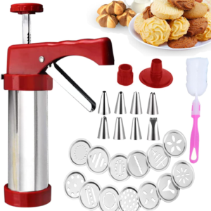 Cookie Press,Classic Stainless Steel Spritz Cookie Press for Baking,Cookie Press Gun,Featuring 13 Decorative Stencil Discs and 8 Icing Tips,Deluxe Cookie Maker